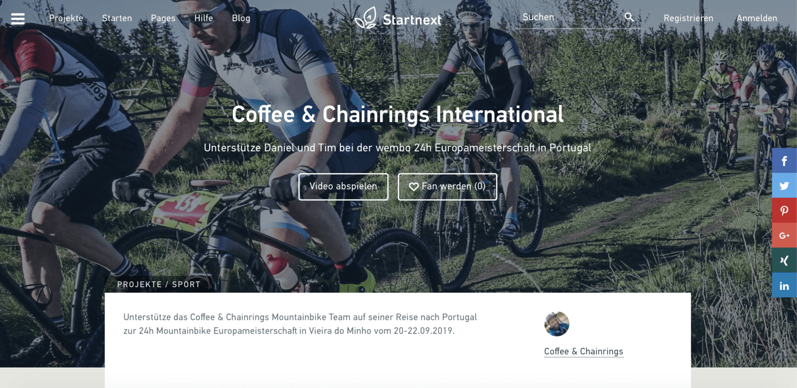 Coffee & Chainrings International Crowdfunding Screenshot